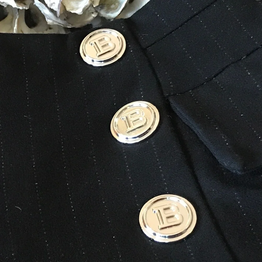 BALMAIN BLACK SHIMMERING PINSTRIPE SHORTS - Picture 12 of 16